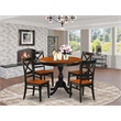 Pemberly Row Round Dining Table with 4 X-Back Wood Chairs in Black
