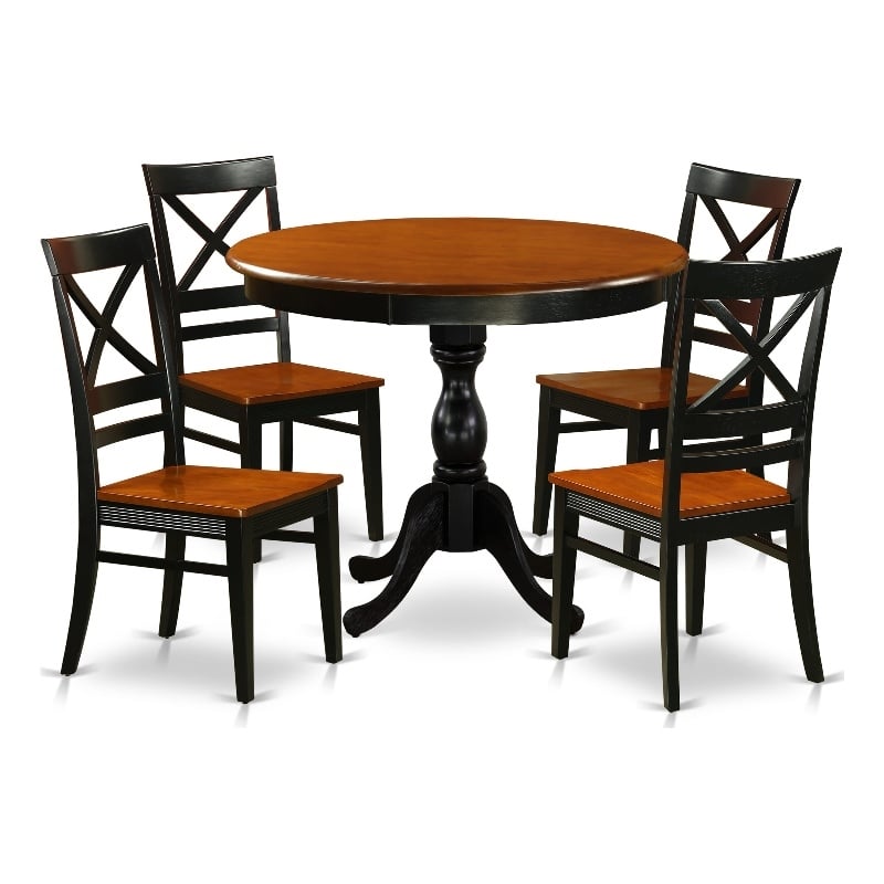 Pemberly Row Round Dining Table with 4 X-Back Wood Chairs in Black