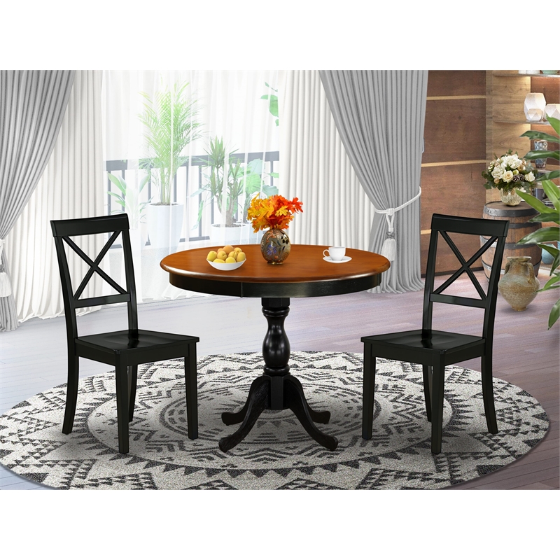 Pemberly Row 3-Piece Round Kitchen Set with Wooden Dining Chairs