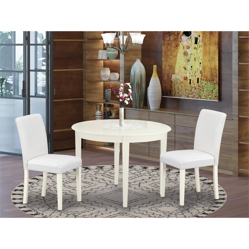 Pemberly Row 3-Piece Dining Set with Leather Seat in Linen White