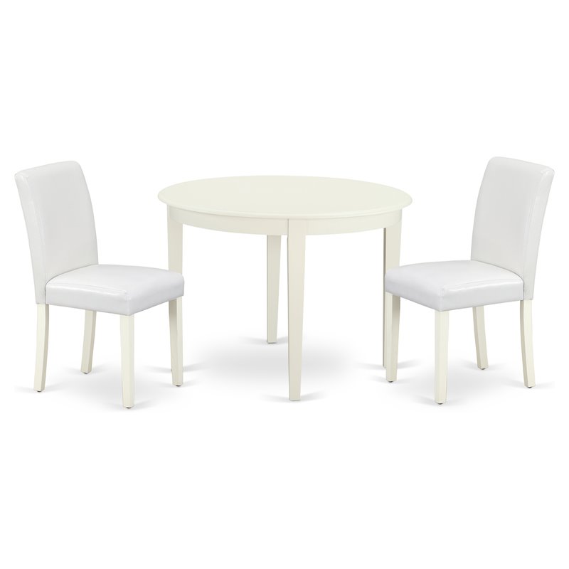 Pemberly Row 3-Piece Dining Set with Leather Seat in Linen White