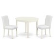 Pemberly Row 3-Piece Dining Set with Leather Seat in Linen White