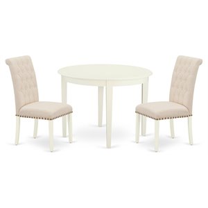 Pemberly Row 3-Piece Wood Dining Set with Fabric Seats in White Finish