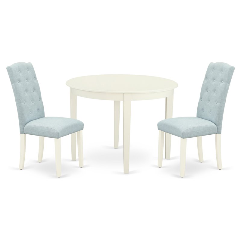 Pemberly Row 3-Piece Wood Dining Set in Linen White with Baby Blue