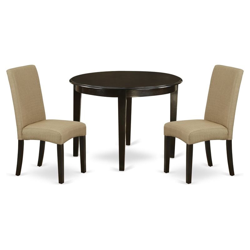 Pemberly Row 3-Piece Wood Dining Table Set in Cappuccino with Upholstered Seats