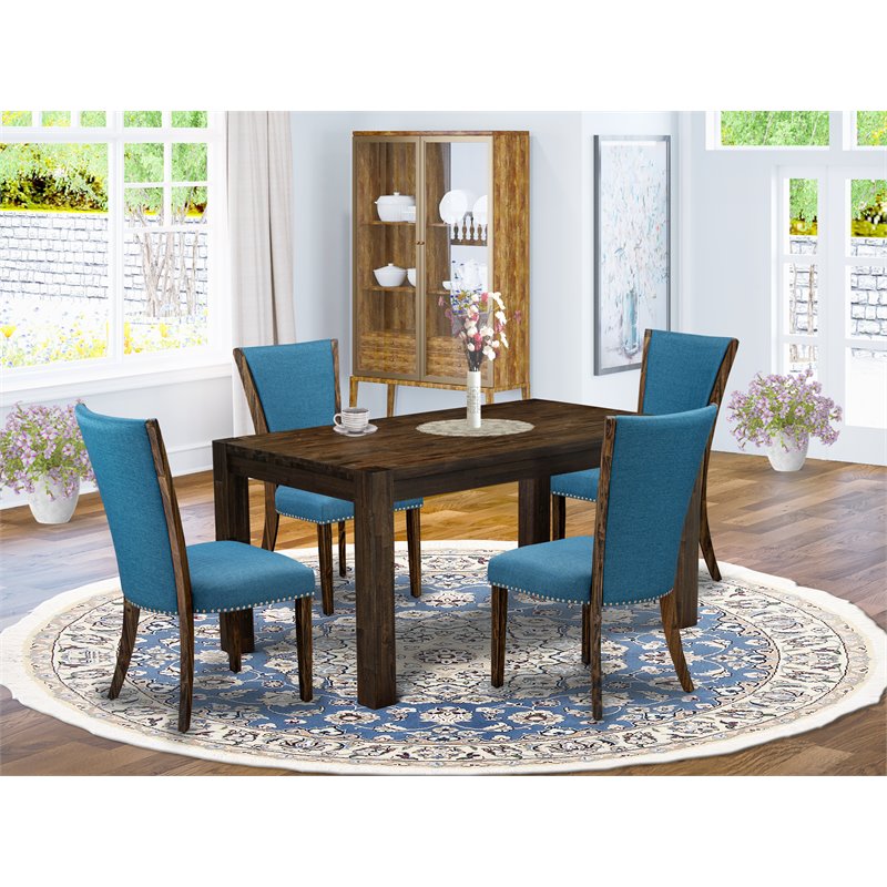 Pemberly Row 5-Piece Wood Dining Set with Blue Upholstery
