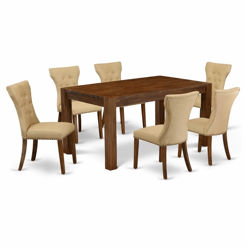 Pemberly Row 7-Piece Wood Dining Set in Antique Walnut and Brown