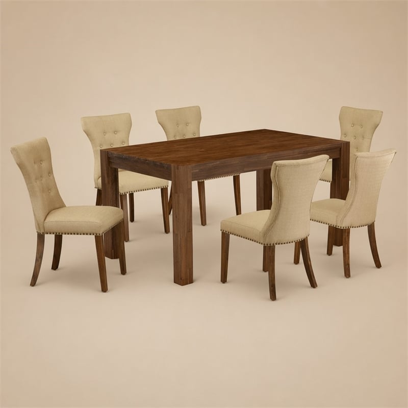 Pemberly Row 7-Piece Wood Dining Set in Antique Walnut and Brown