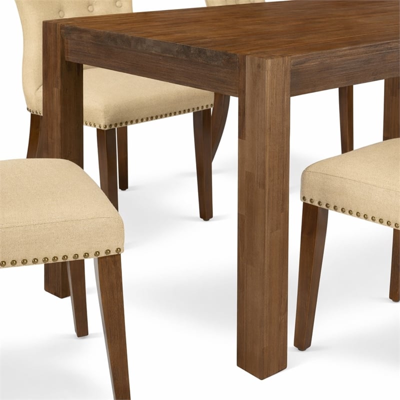 Pemberly Row 7-Piece Wood Dining Set in Antique Walnut and Brown