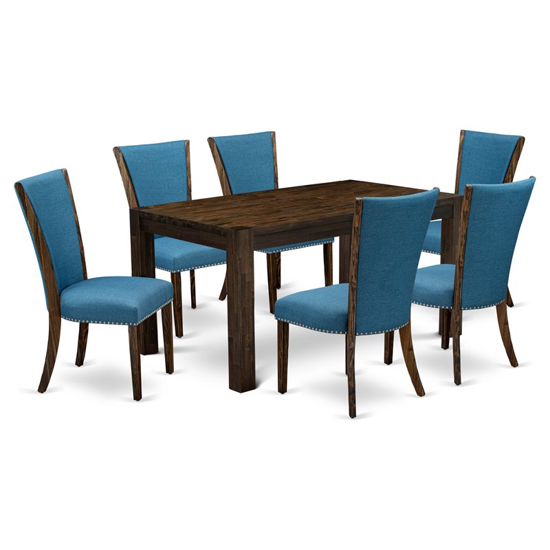 Pemberly Row 7-Piece Wood Dining Set in Jacobean Brown and Blue