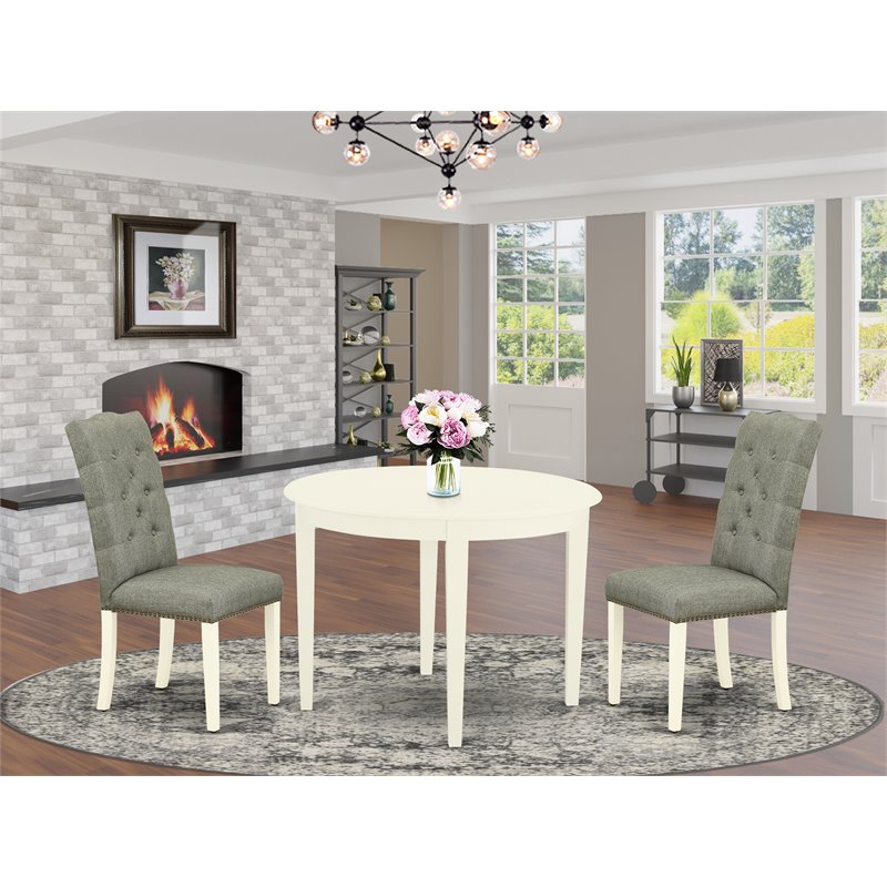 Pemberly Row 3-Piece Wood Dining Set in Linen White & Smoke