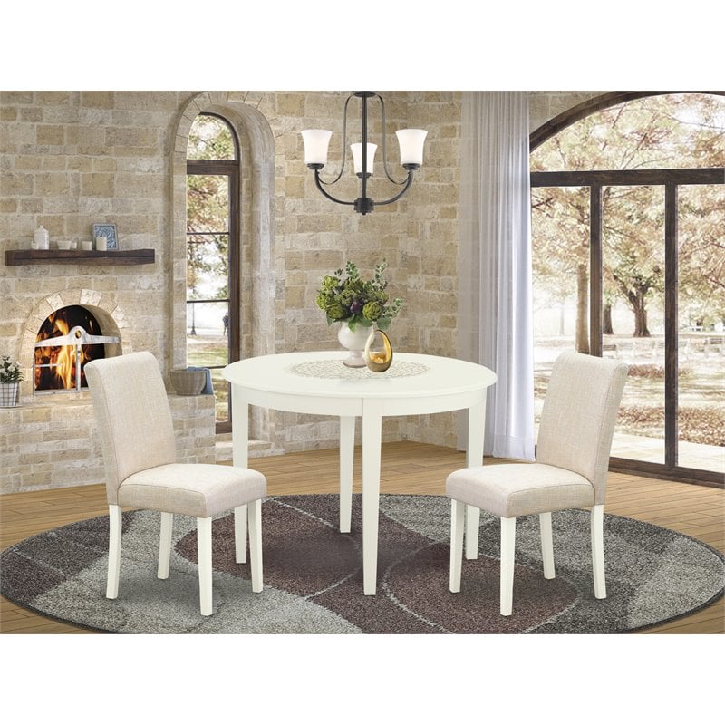 Pemberly Row 3-Piece Wood Dining Set in Linen White and Light Beige