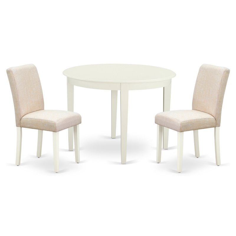 Pemberly Row 3-Piece Wood Dining Set in Linen White and Light Beige