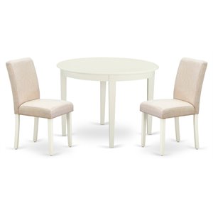 Pemberly Row 3-Piece Wood Dining Set in Linen White and Light Beige