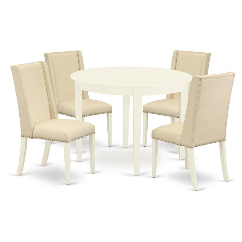 Pemberly Row 5-Piece Wood Dining Set with Linen Upholstery in Linen White
