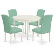 Pemberly Row 5-Piece Wood Dining Set in Linen White & Pond Leather