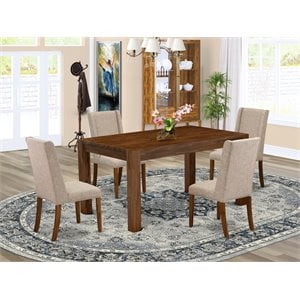 Pemberly Row 5-Piece Wood Dining Set with Linen Chairs in Clay Finish