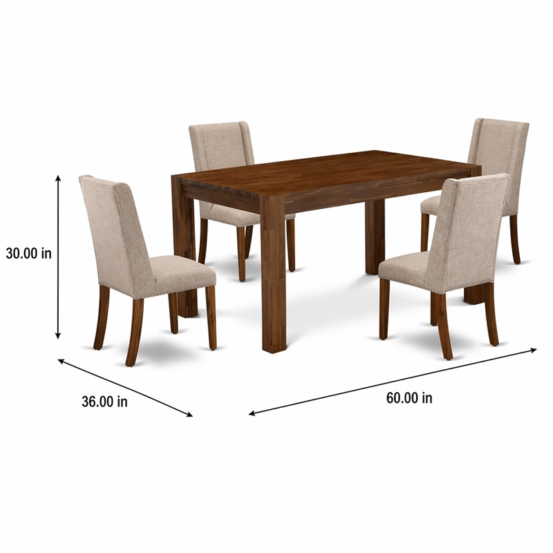 Pemberly Row 5-Piece Wood Dining Set with Linen Chairs in Clay Finish