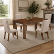Pemberly Row 5-Piece Wood Dining Set with Linen Chairs in Clay Finish