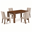 Pemberly Row 5-Piece Wood Dining Set with Linen Chairs in Clay Finish