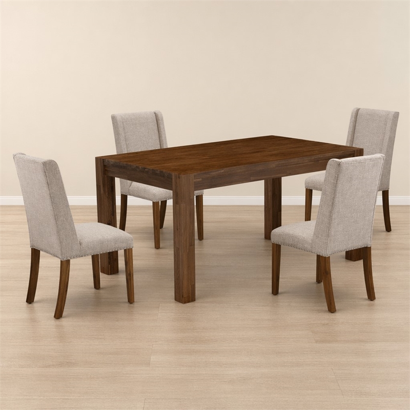 Pemberly Row 5-Piece Wood Dining Set with Linen Chairs in Clay Finish
