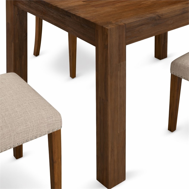 Pemberly Row 5-Piece Wood Dining Set with Linen Chairs in Clay Finish