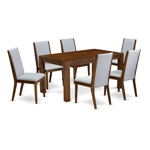 Pemberly Row 7-Piece Wood Dining Set with Linen Chairs in Natural Finish
