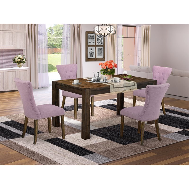 Pemberly Row 5-Piece Dining Set with Brown Linen Fabric Chairs