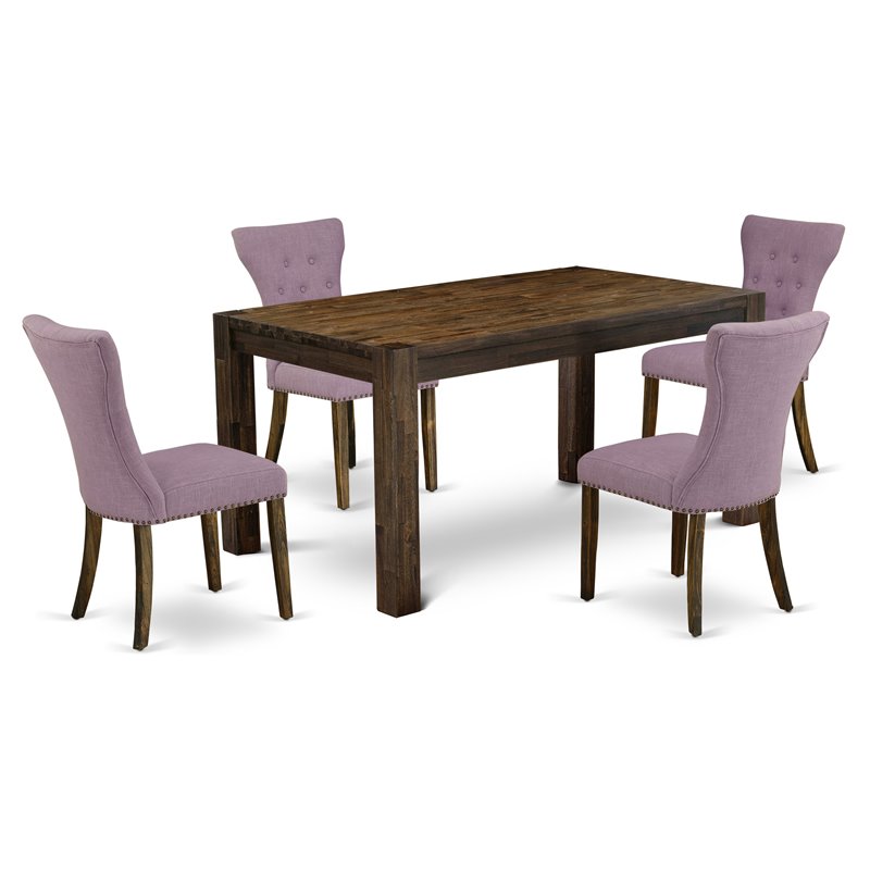 Pemberly Row 5-Piece Dining Set with Brown Linen Fabric Chairs