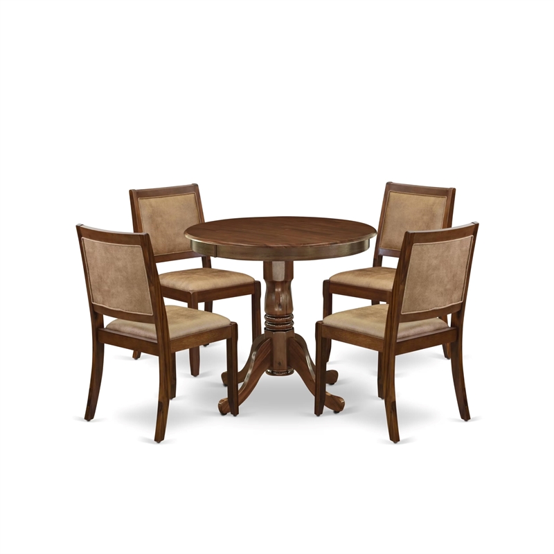 Pemberly Row 5-Piece Modern Dining Set in Walnut Finish with Brown Seats