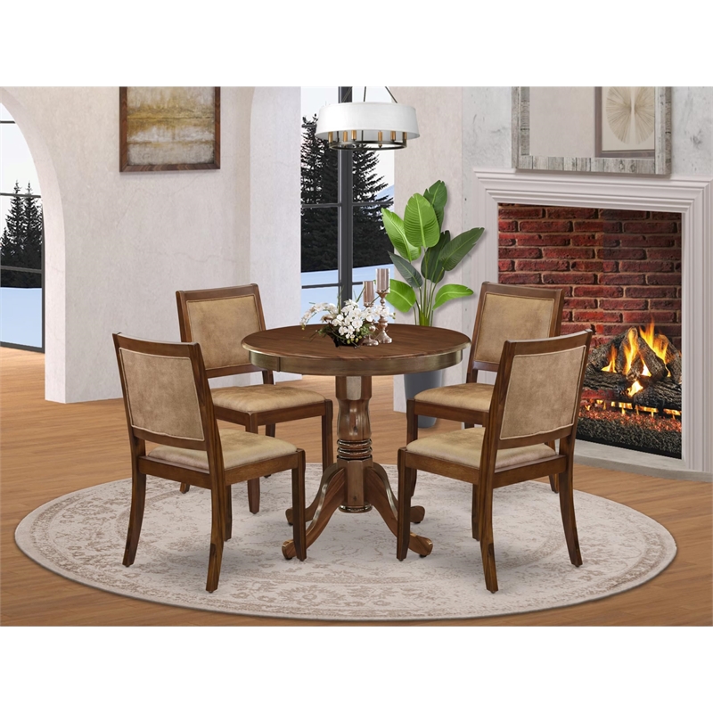 Pemberly Row 5-Piece Modern Dining Set in Walnut Finish with Brown Seats