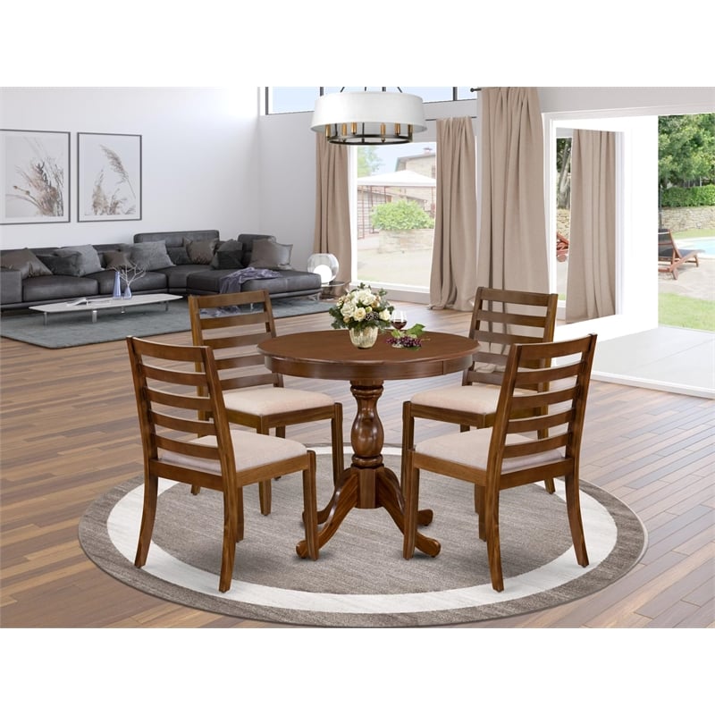 Pemberly Row 5-Piece Dining Set in Walnut Finish with Light Tan Seats