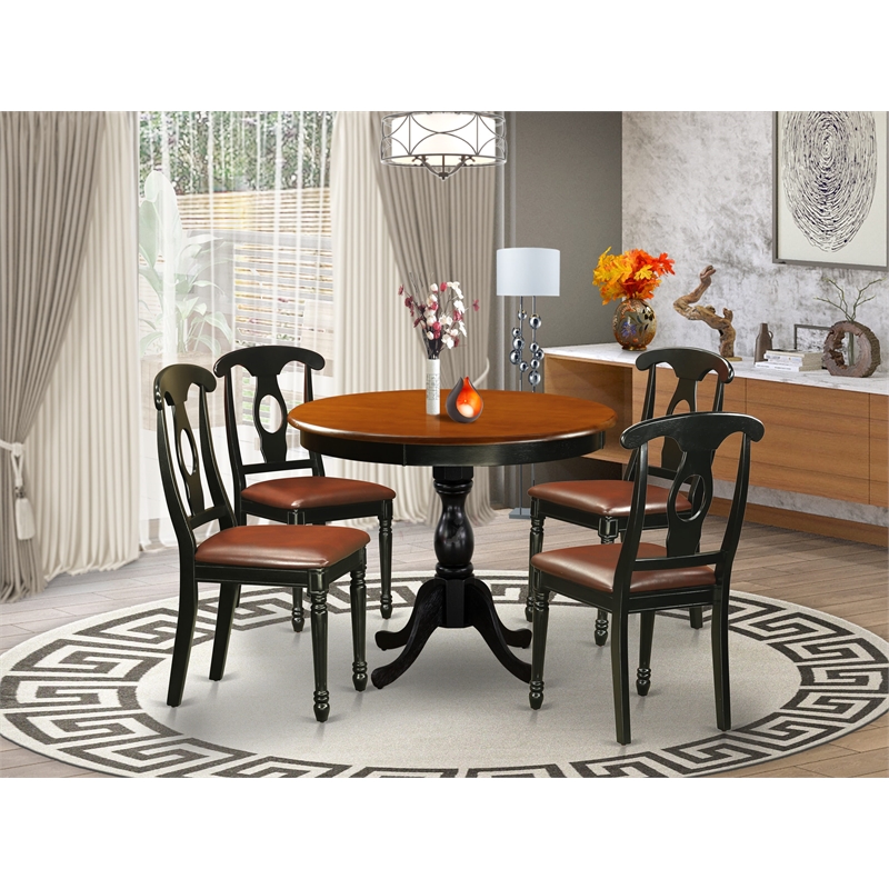 Pemberly Row 5-Piece Dining Table Set with Faux Leather Chairs in Cherry