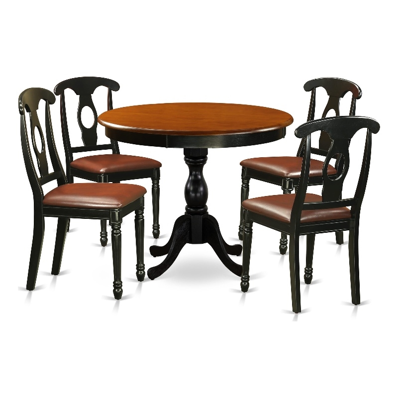 Pemberly Row 5-Piece Dining Table Set with Faux Leather Chairs in Cherry