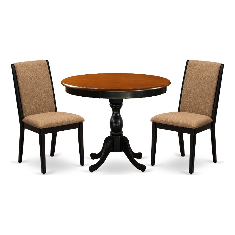 Pemberly Row 3-Piece Dining Table Set with Linen Fabric Chairs in Cherry