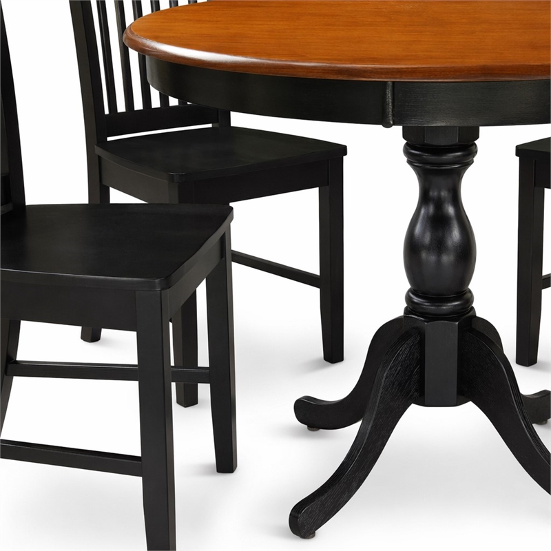 Pemberly Row Dining Table and 4 Wooden Chairs with Cherry Round Top