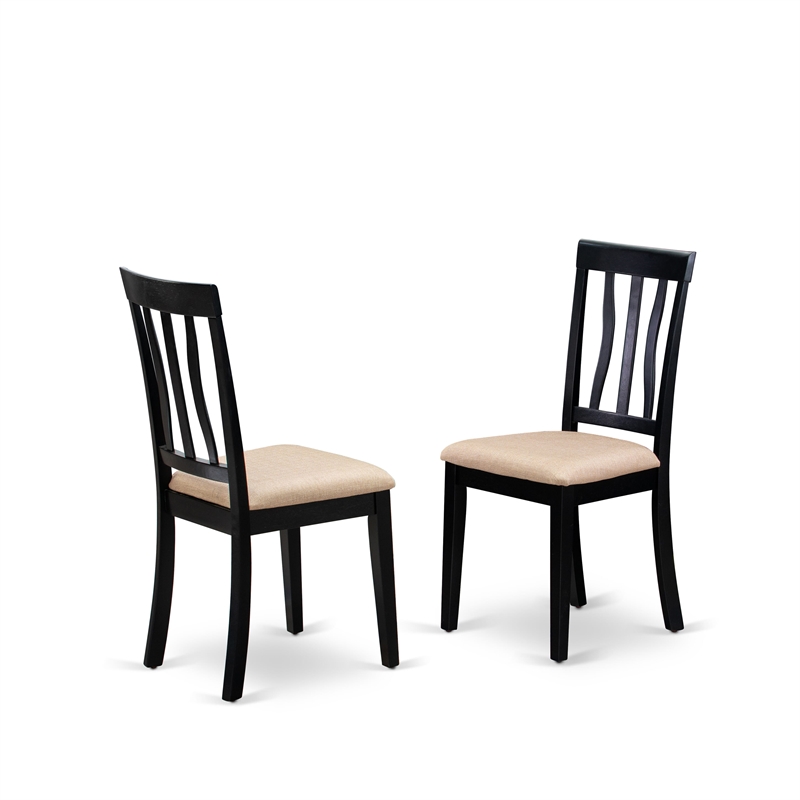 Pemberly Row Round Cherry Dining Table & 2 Linen Fabric Chairs