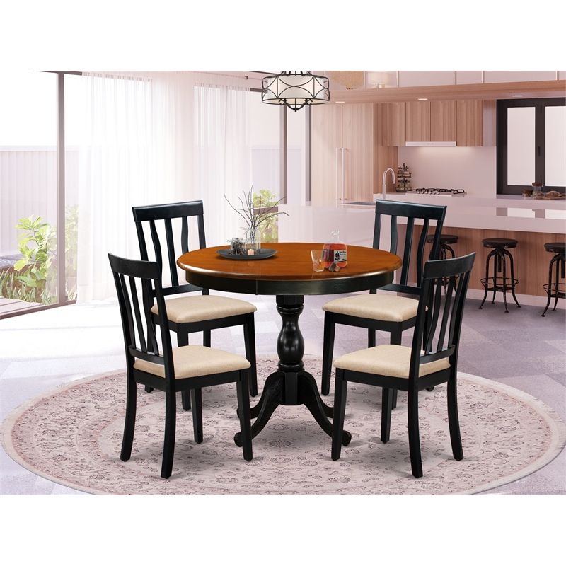 Pemberly Row 5-Piece Dining Set with Linen Fabric Chairs and Black Finish