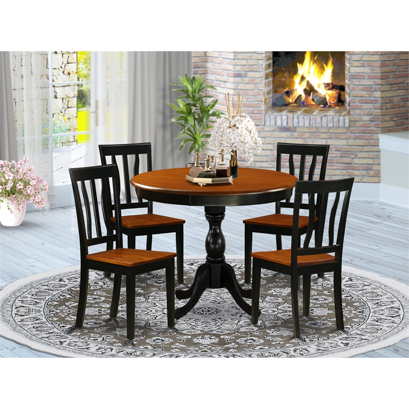 Pemberly Row 5-Piece Dining Set with Wood Chairs in Cherry and Black
