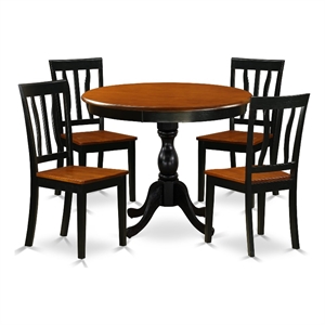 Pemberly Row 5-Piece Dining Set with Wood Chairs in Cherry and Black