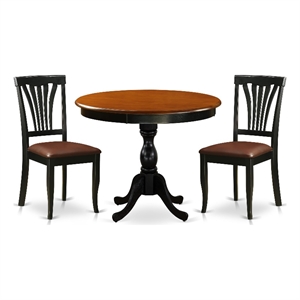 Pemberly Row 3-Piece Kitchen Table Set with Faux Leather Chairs in Black
