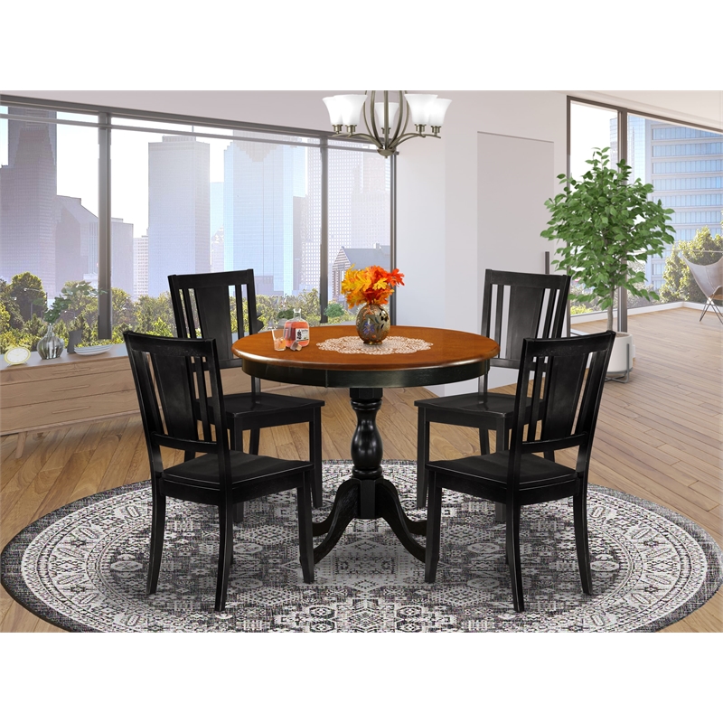 Pemberly Row 5-Piece Dining Table Set with Cherry Top & Black Finish