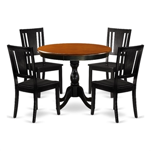 Pemberly Row 5-Piece Dining Table Set with Cherry Top & Black Finish