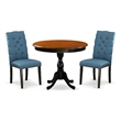 Pemberly Row 3-Piece Dining Set with Cherry Tabletop & Blue Chairs