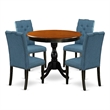 Pemberly Row 5-Piece Wood Dining Set with Cherry Tabletop & Blue Chairs
