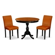 Pemberly Row Round Wood Dining Set with 2 Leather Chairs Cherry/Black