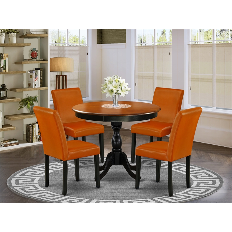 Pemberly Row 5-Piece Dining Table Set with PU Leather Chairs in Black