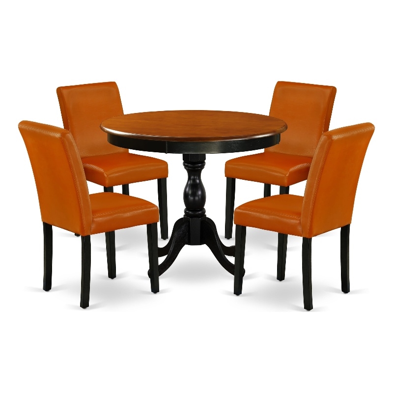 Pemberly Row 5-Piece Dining Table Set with PU Leather Chairs in Black