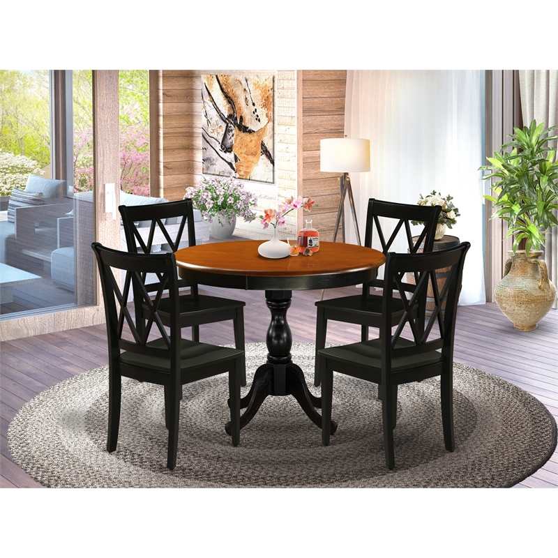Pemberly Row 5-Piece Round Dining Table Set with Chairs in Black Finish