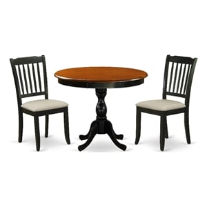 Pemberly Row 3-Piece Round Dining Table Set with Linen Fabric Chairs
